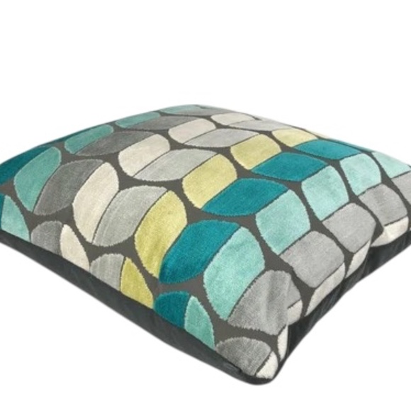 AQUA TEAL GREANN YELLOW GRAY VELVET PILLOW MULTI ACCENT PILLOW COVER (Set of 2) - Picture 2 of 8